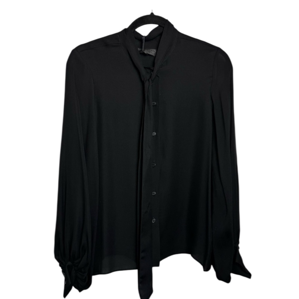 Nili Lotan New black silk tie front Monica top quiet luxury size XS old money